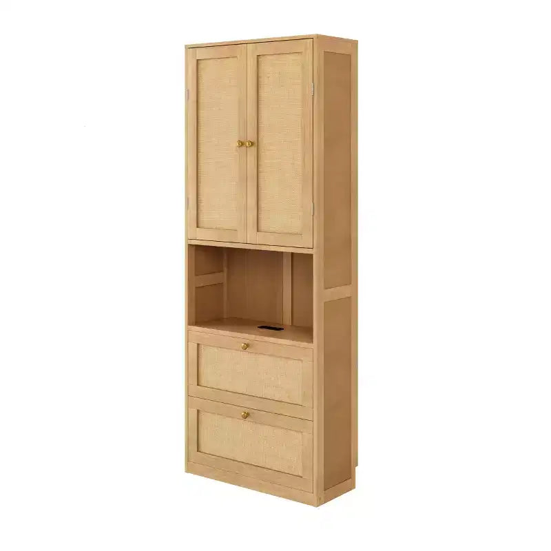 Mobile contenitore in rattan a 2 ante con porta USB e 3 cassetti