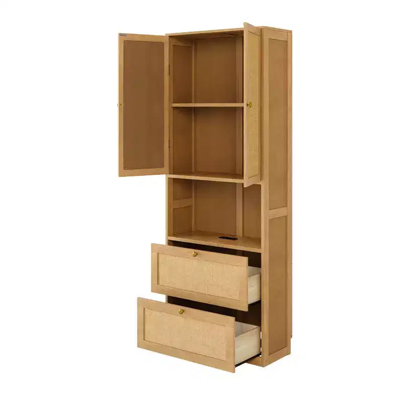 Mobile contenitore in rattan a 2 ante con porta USB e 3 cassetti