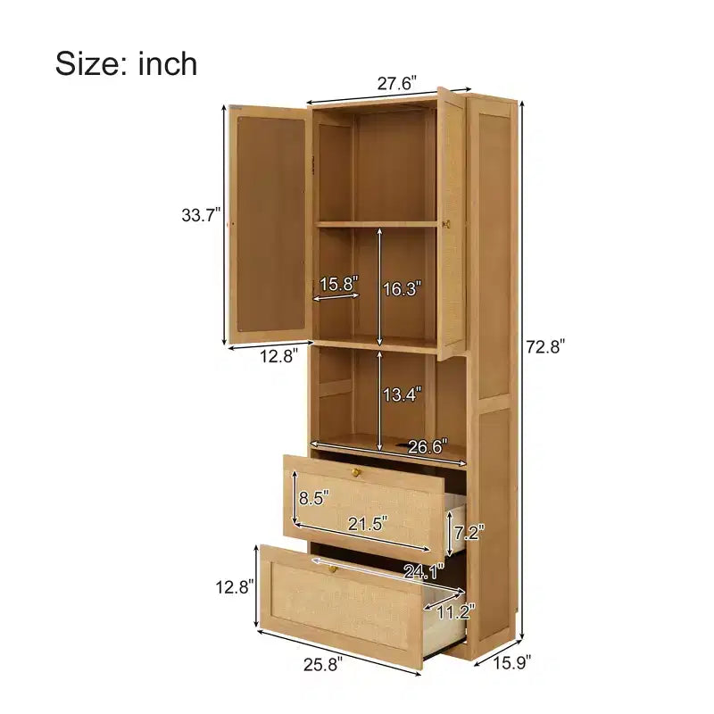Mobile contenitore in rattan a 2 ante con porta USB e 3 cassetti