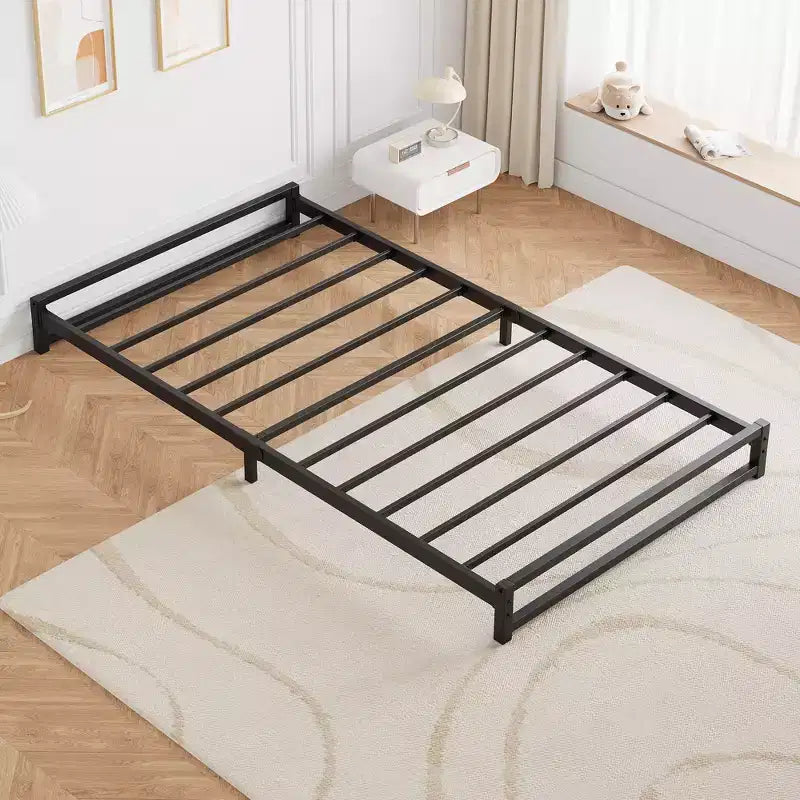 Telaio per Letto a Piattaforma in Metallo con Supporto a Doghe in Acciaio, Profilo Basso da 15 cm, Non Richiede Rete a Molle
