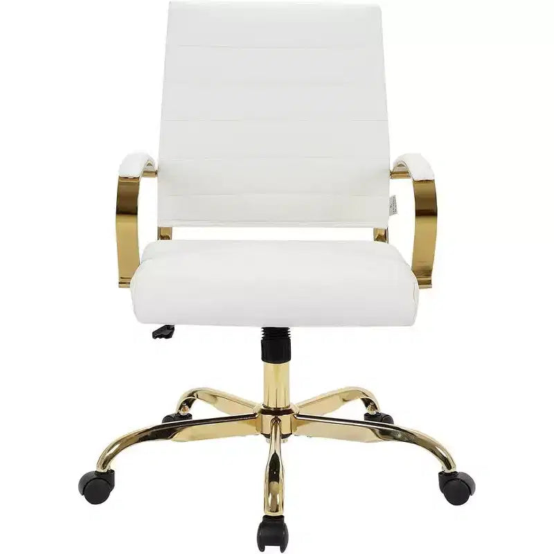 Sedia da ufficio girevole in similpelle beige ad altezza fissa da 23 pollici con struttura dorata