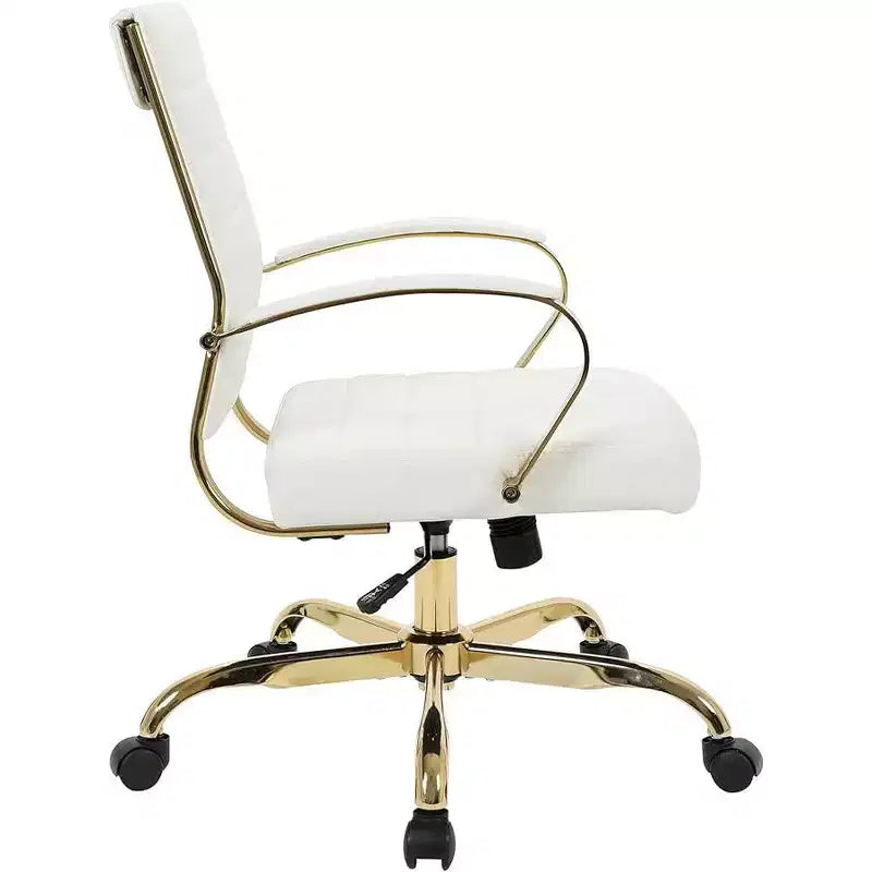 Sedia da ufficio girevole in similpelle beige ad altezza fissa da 23 pollici con struttura dorata
