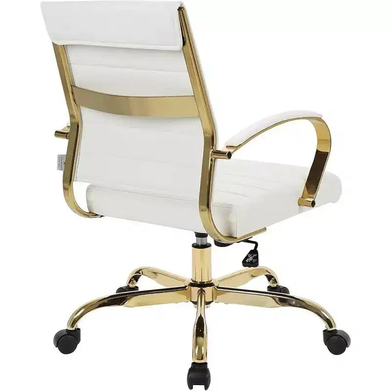 Sedia da ufficio girevole in similpelle beige ad altezza fissa da 23 pollici con struttura dorata