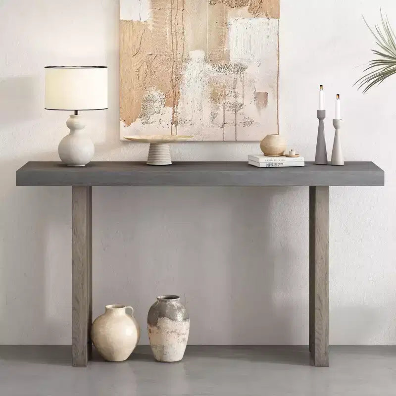 Oak Veneer Console Table for Entryway and Living Room