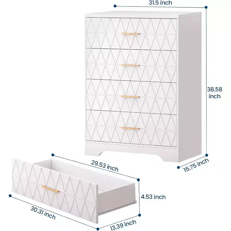 Cassettiera alta a 4 cassetti per camera da letto o armadio, in MDF con maniglie dorate, antiribaltamento, 3 opzioni di colore