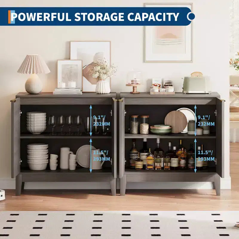 Credenza alta a 2 ante con scanalature da 31,5"
