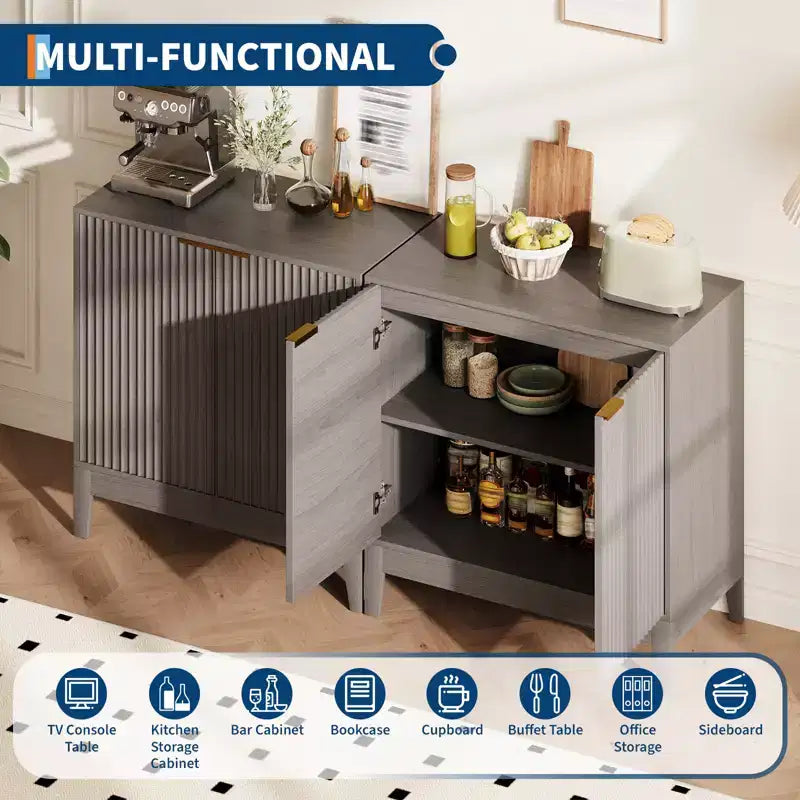 Credenza alta a 2 ante con scanalature da 31,5"