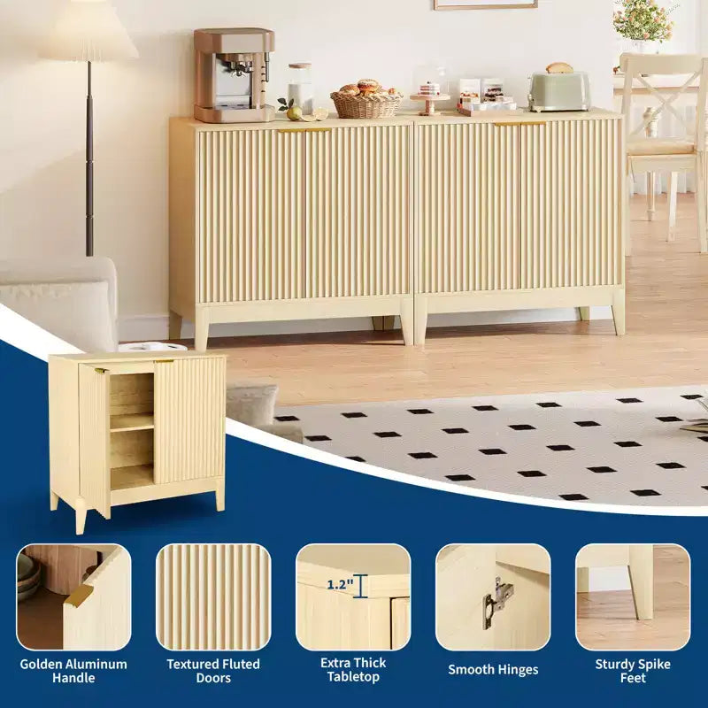 Credenza alta a 2 ante con scanalature da 31,5"