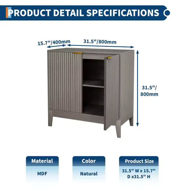 Credenza alta a 2 ante con scanalature da 31,5"