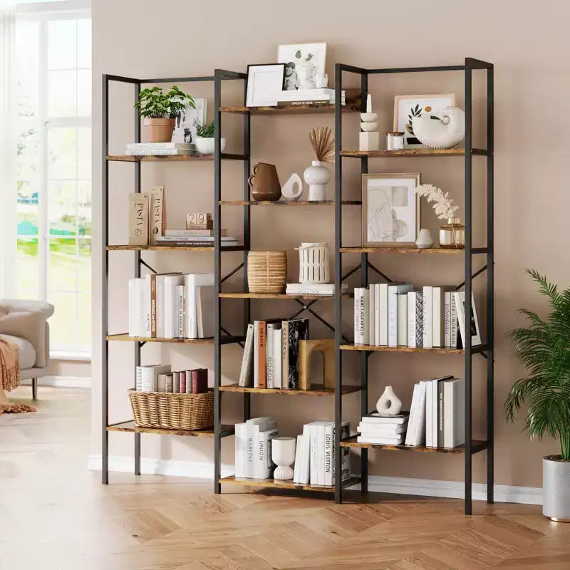 Libreria industriale a 5 ripiani con 10 mensole aperte