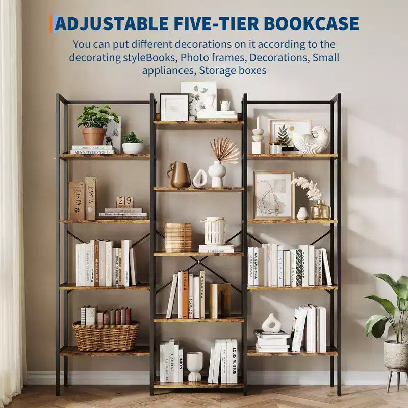 Libreria industriale a 5 ripiani con 10 mensole aperte