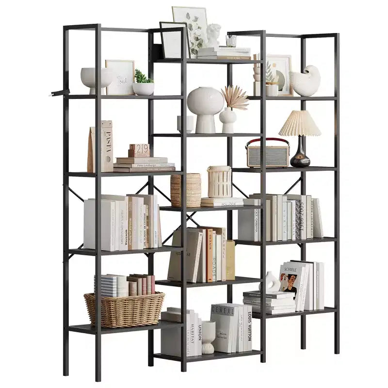 5 Tier Bookshelf, Industrial Large Bookcase with 14 Open Display Shelves, Large Etagere Bookshelf,Wide Book Shelf Book Case for Home & Office