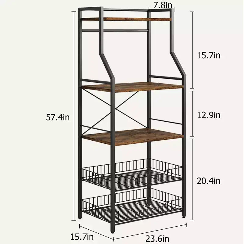 Porta Microonde a 5 Livelli con Scaffale, Piedini Regolabili e Kit Antiribaltamento Inclusi