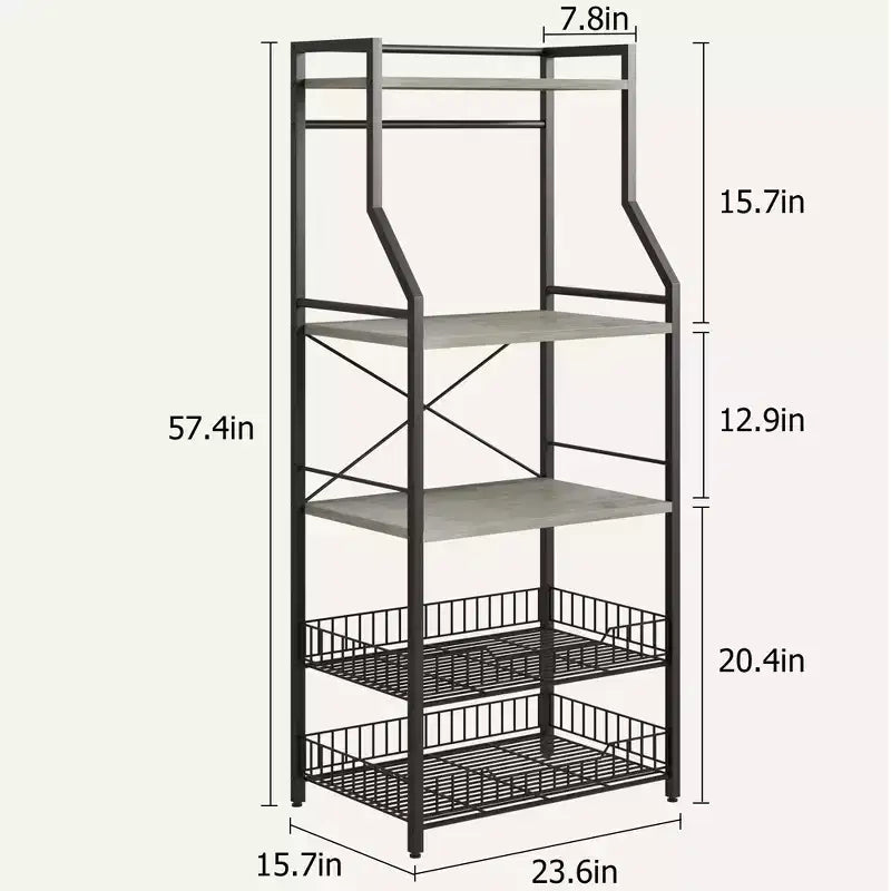 Porta Microonde a 5 Livelli con Scaffale, Piedini Regolabili e Kit Antiribaltamento Inclusi