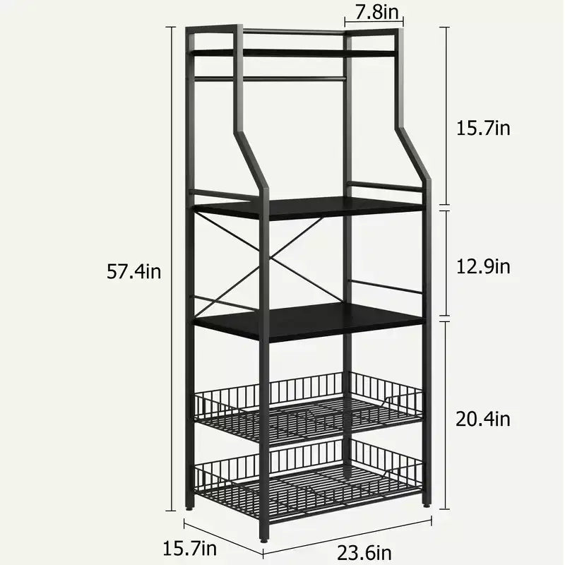 Porta Microonde a 5 Livelli con Scaffale, Piedini Regolabili e Kit Antiribaltamento Inclusi