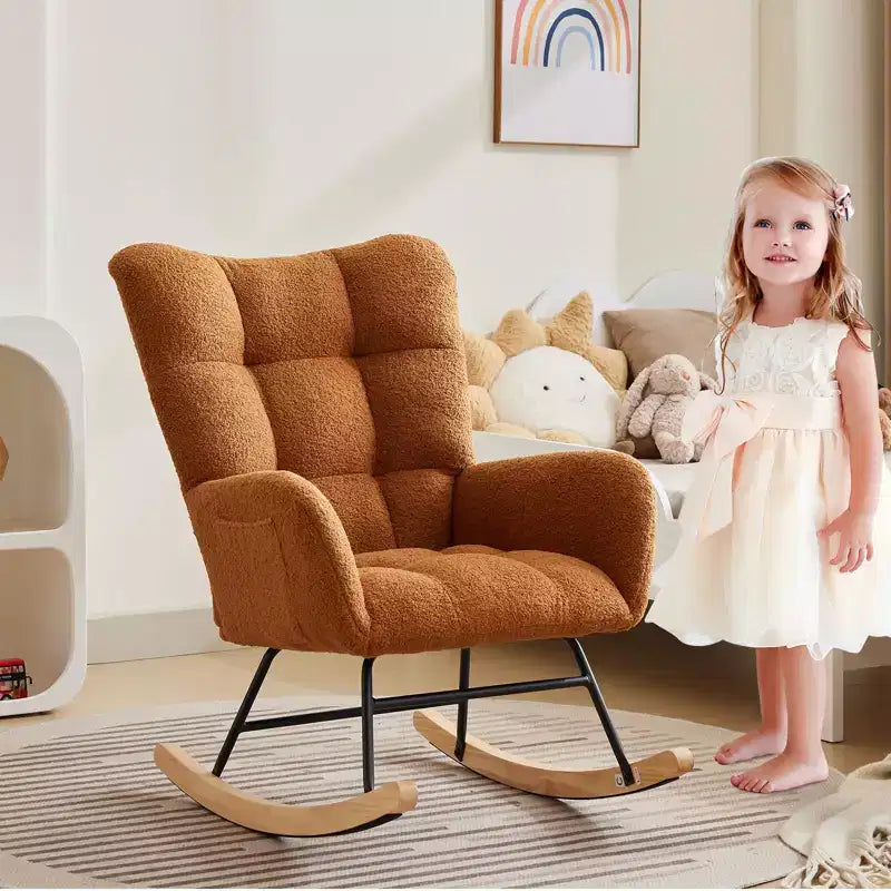 Fauteuil à bascule pour chambre de bébé, fauteuil à glissière pour le salon et l'allaitement, fauteuils d'appoint confortables pour chambre, fauteuils d'intérieur rembourrés en peluche effet teddy