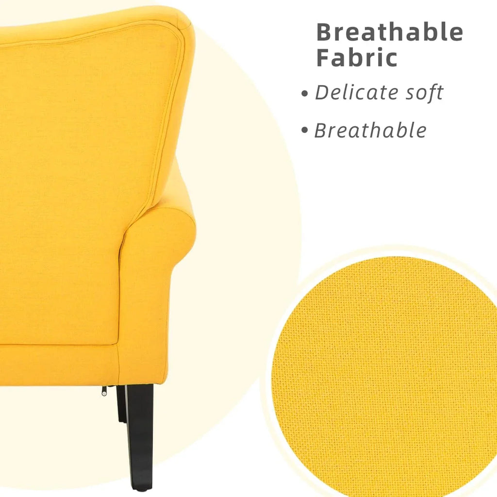 Fauteuil d’appoint moderne Erommy à dossier haut, fauteuil une place en tissu rembourré avec boutons et pieds en bois, pour salon