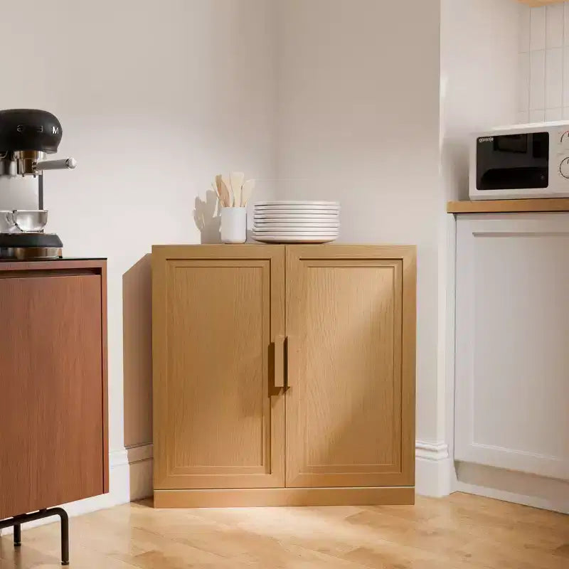 Dovelina hoekvitrinekast met verstelbare planken, dressoir, buffetkast, wijnkast, keuken- en eetkamerkast met houten deuren - 31H x 31W, 36H x 31W