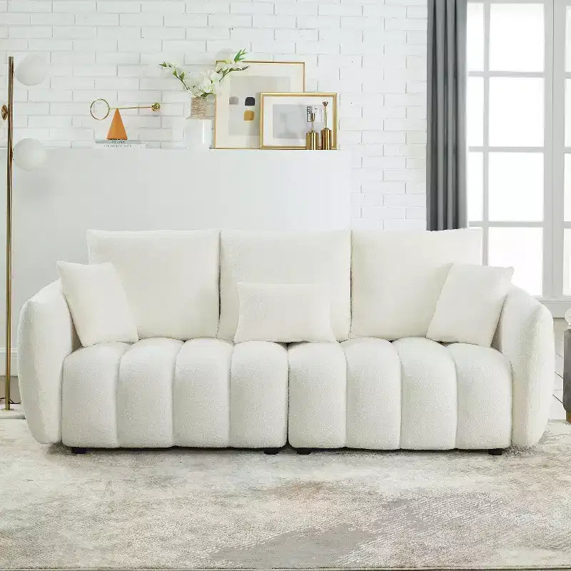 GDFStudio Alanna moderne 3-zitsbank van teddy-stof met kussens, 79.5