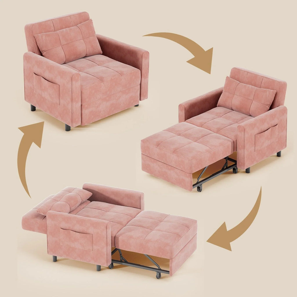 3-in-1-Schlafsofa mit verstellbarer Liegefläche, ausziehbares Sesselsofa, umwandelbares Klappbett fürs Wohnzimmer