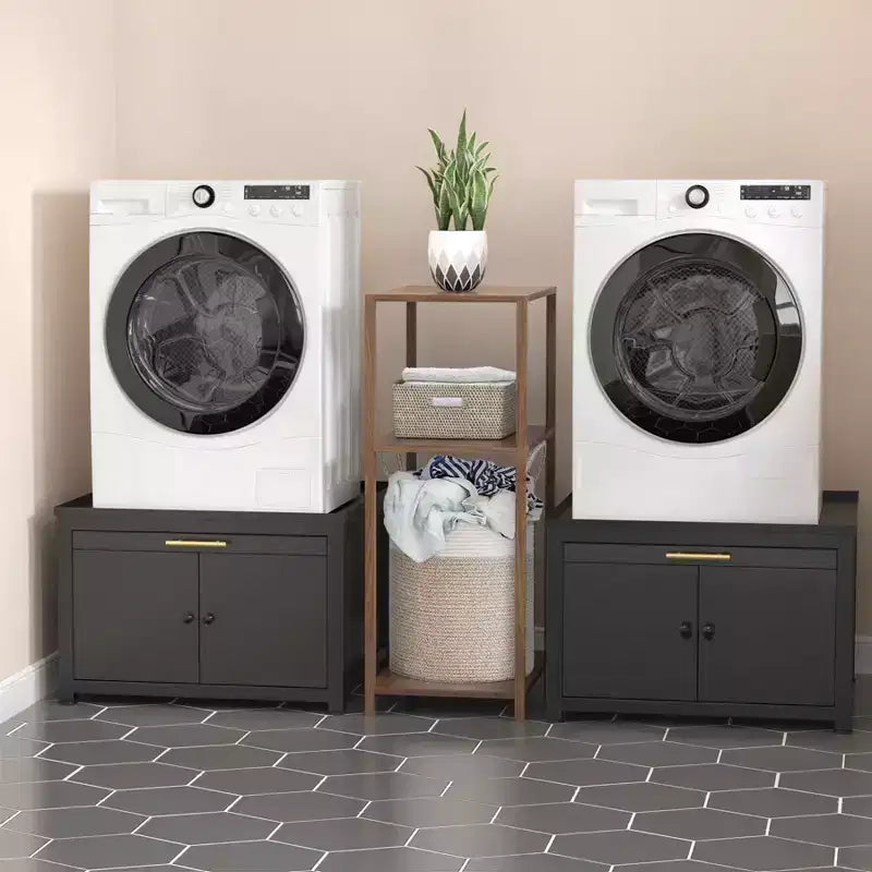 Socle robuste en métal pour lave-linge et sèche-linge, noir/blanc - modèle simple, anti-vibrations