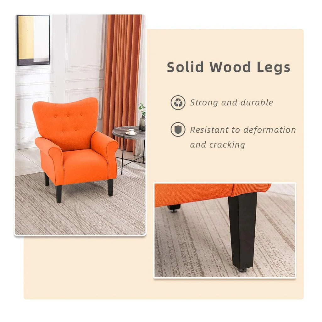 Fauteuil d’appoint moderne Erommy à dossier haut, fauteuil une place en tissu rembourré avec boutons et pieds en bois, pour salon