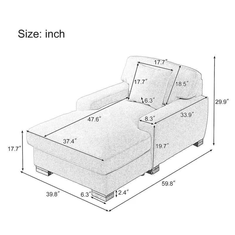 Canapé-lit chaise longue surdimensionné moderne du milieu du siècle avec coussin