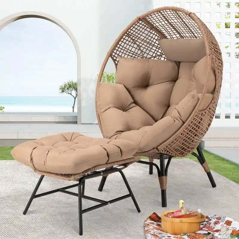 Fauteuil œuf d’intérieur FINCATI, fauteuil œuf d’extérieur supportant 440 lb, fauteuil œuf grand format avec pouf, fauteuil œuf luxueux et confortable avec repose-pieds
