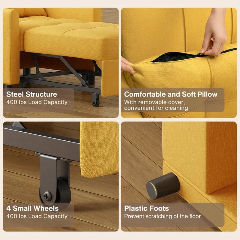 3-in-1-Schlafsofa mit verstellbarer Liegefläche, ausziehbares Sesselsofa, umwandelbares Klappbett fürs Wohnzimmer
