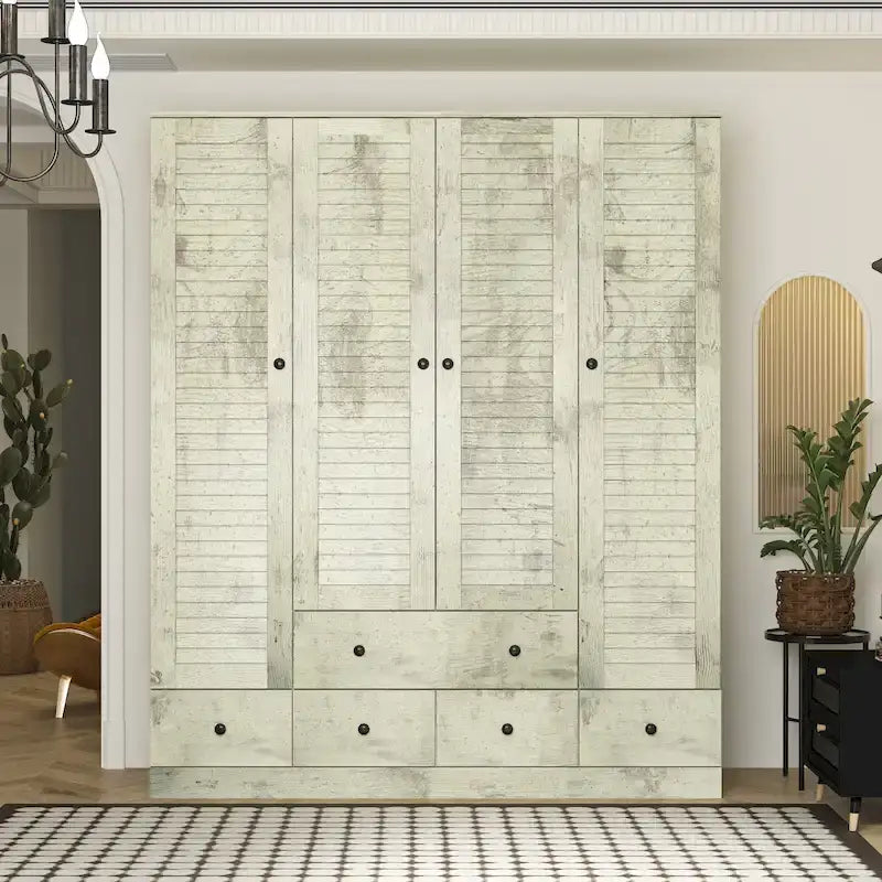 Kleiderschrank, 59 Zoll breit, großer freistehender Schrank, Weiß