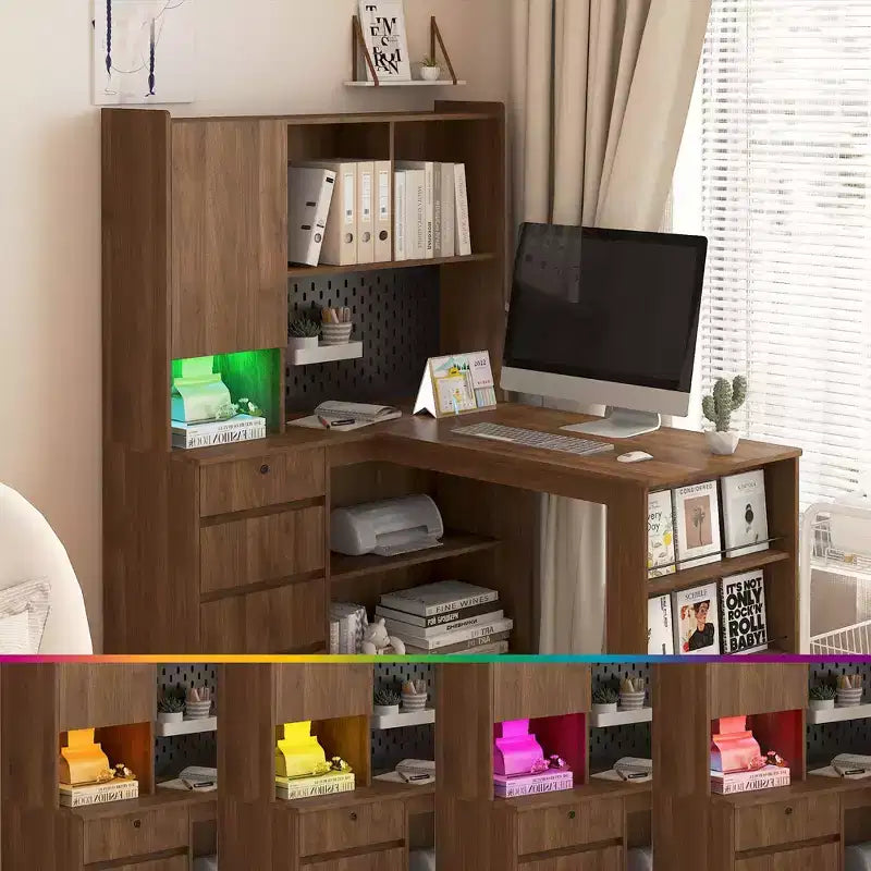 Bureau d’angle en L de 46 pouces avec bibliothèque et tiroirs