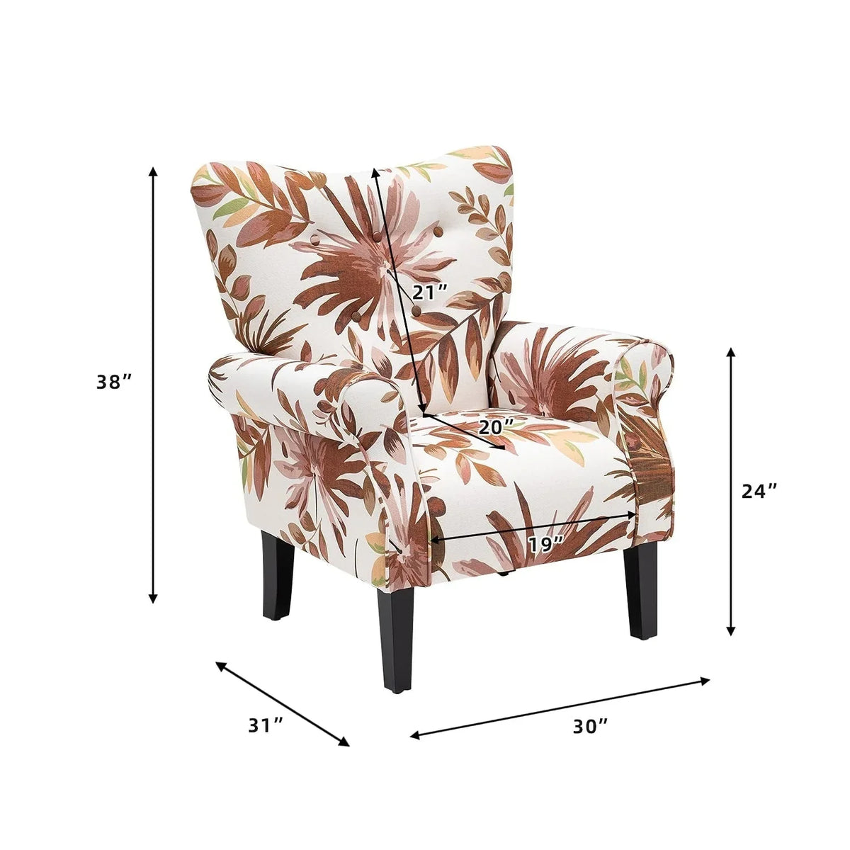 Fauteuil d’appoint moderne Erommy à dossier haut, fauteuil une place en tissu rembourré avec boutons et pieds en bois, pour salon