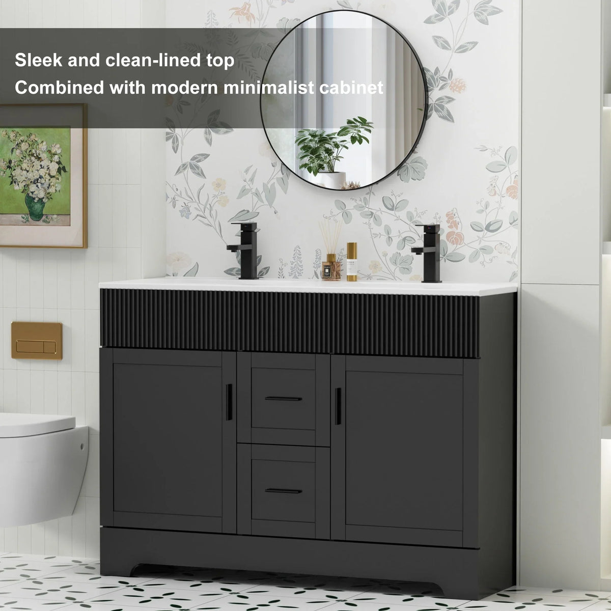 Ensemble meuble-lavabo de salle de bain Wavy Line 30/36/48 avec lavabo et robinet