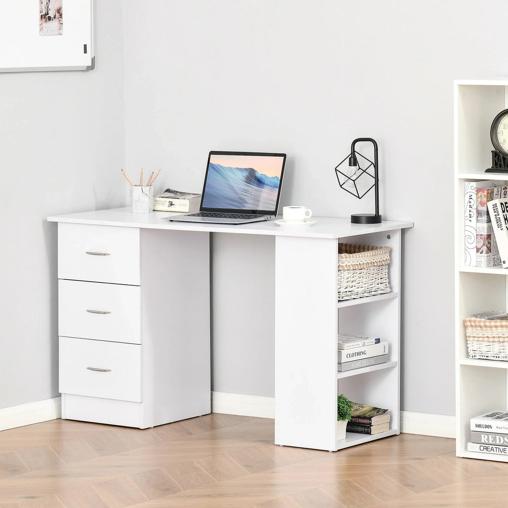 HOMCOM 47 modern bureau voor thuiswerkplek, combinatie van computerbureau en boekenkast, schrijftafel met werkplek, 3 laden en opbergplank - wit