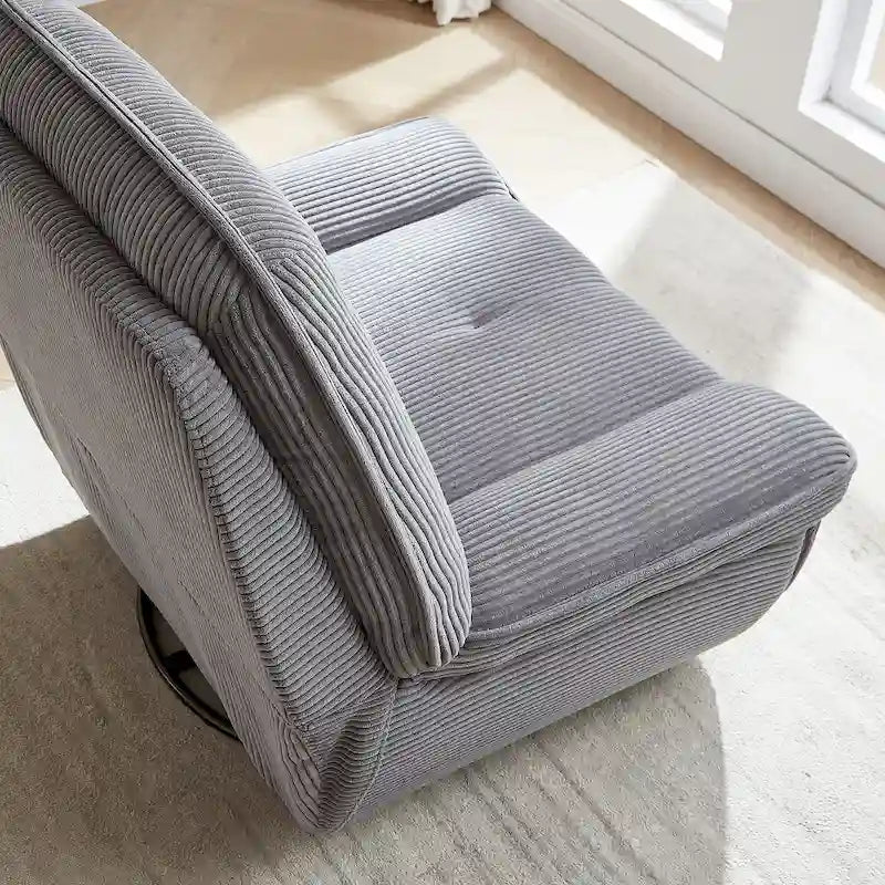 Corduroy Swivel Glider Recliner, Footrest for Living Room