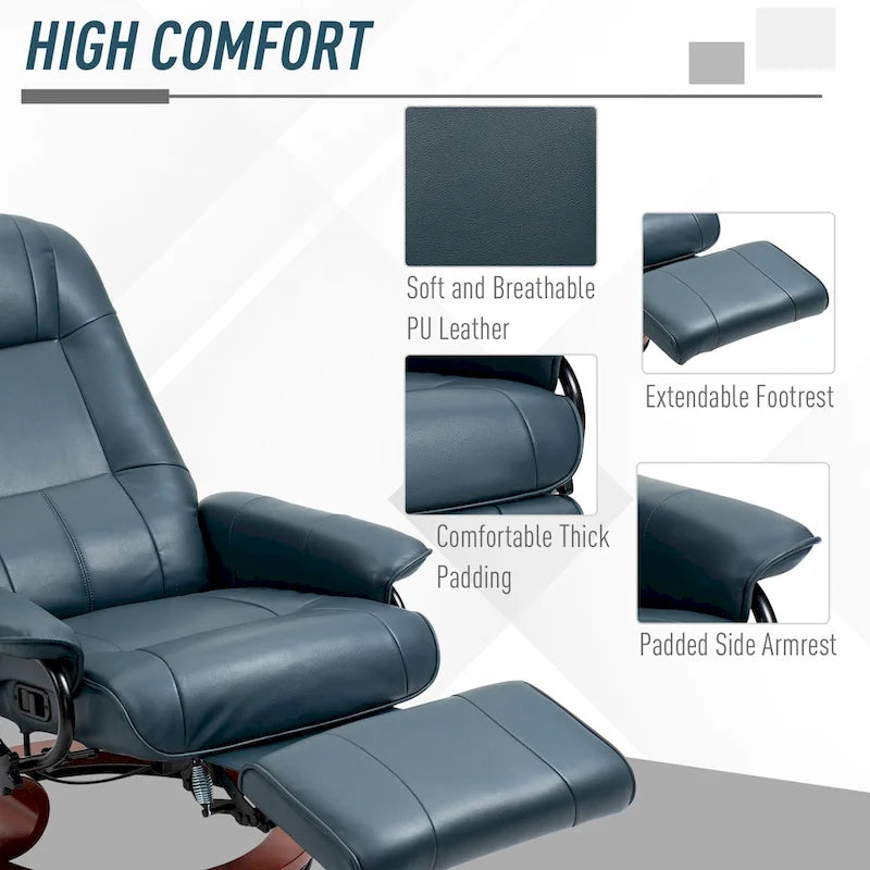 HomCom verstelbare handmatige relaxfauteuil van imitatieleer met draaivoet en comfortabele, ontspannende voetensteun