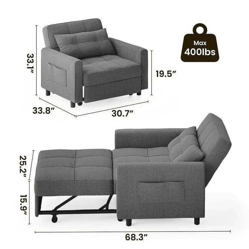 3-in-1-Schlafsofa mit verstellbarer Liegefläche, ausziehbares Sesselsofa, umwandelbares Klappbett fürs Wohnzimmer