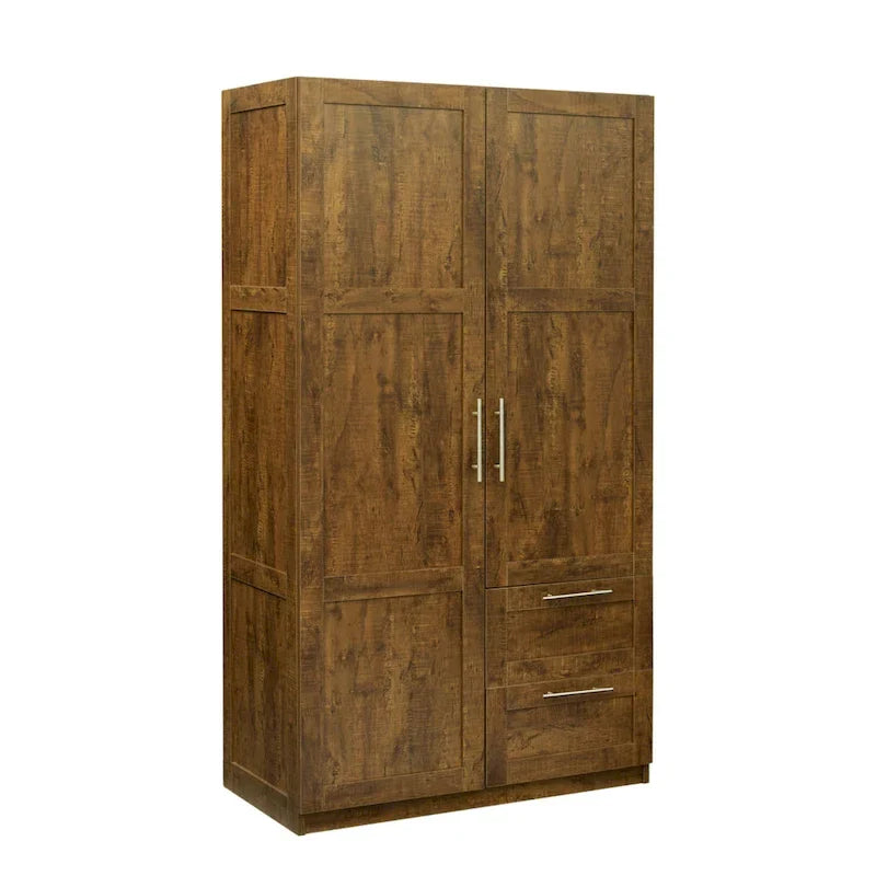 Armoire de rangement en bois blanc avec portes, tiroirs et tringle de penderie