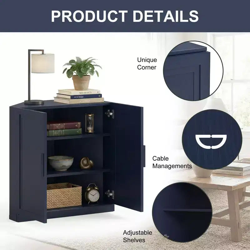 Dovelina hoekvitrinekast met verstelbare planken, dressoir, buffetkast, wijnkast, keuken- en eetkamerkast met houten deuren - 31H x 31W, 36H x 31W