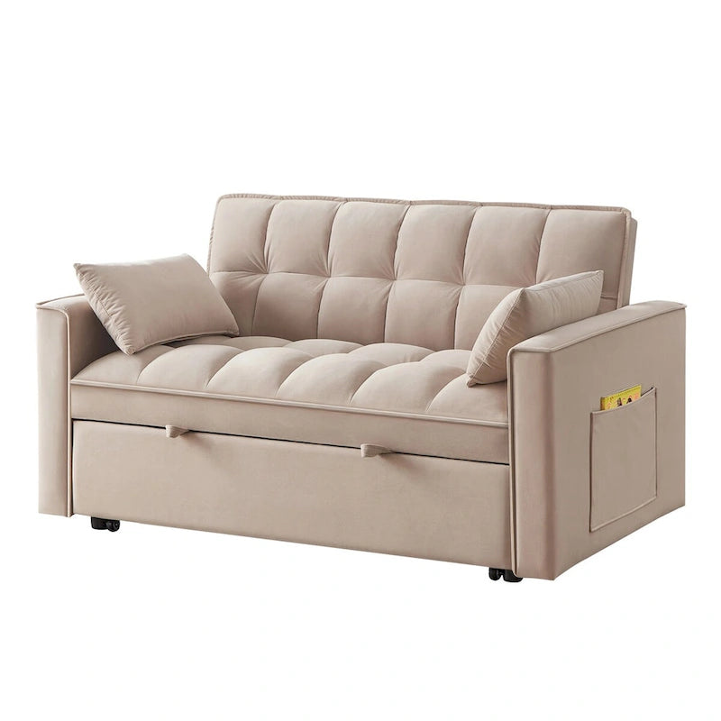 4-in-1-Zweisitzer-Schlafsofa mit Armlehnen und Aufbewahrungstaschen, multifunktionales, getuftetes Ausziehsofa mit verstellbarer Rückenlehne