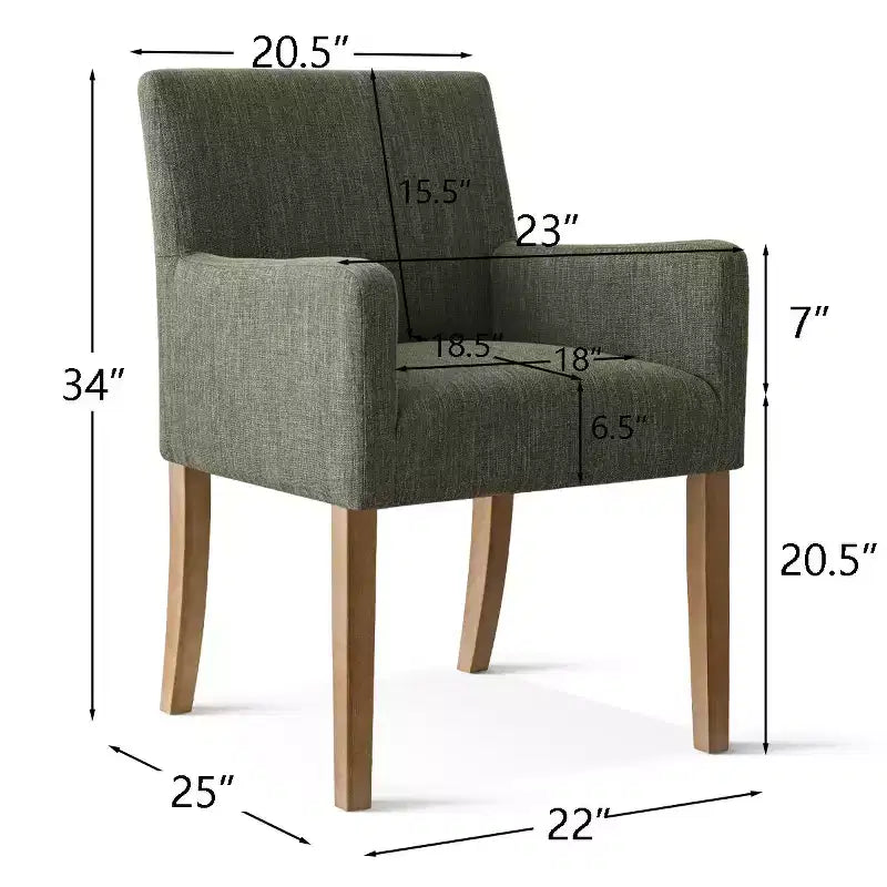 Set van 6 gestoffeerde eetkamerstoelen met armleuningen, moderne linnen fauteuils met houten poten, accentstoelen voor de eetkamer en woonkamer - Panipeachy