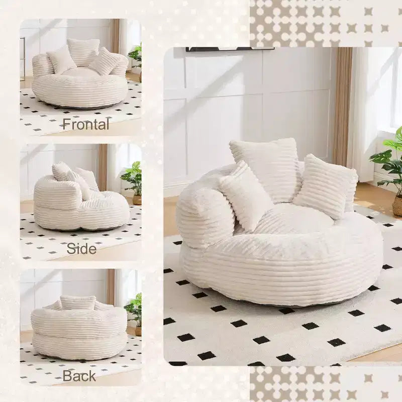 Sitzsacksofa für Erwachsene und Kinder, übergroßer Cord-Sitzsack mit 3 Kissen und Armlehnen für Wohnzimmer und Schlafzimmer