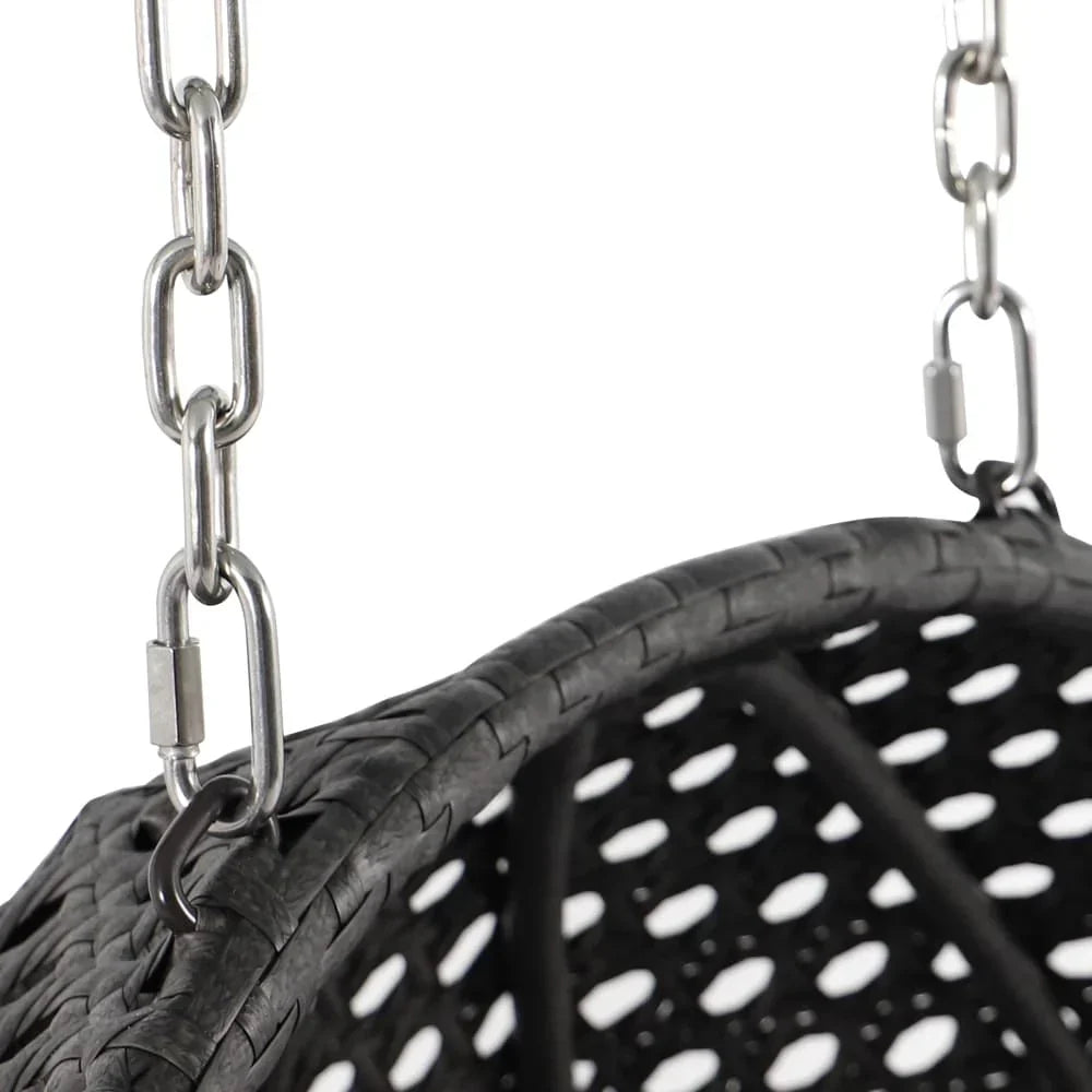 Fauteuil œuf suspendu 2 places LeisureMod avec support - fauteuil hamac balançoire de patio en osier de rotin pour l’extérieur et l’intérieur, avec coussins