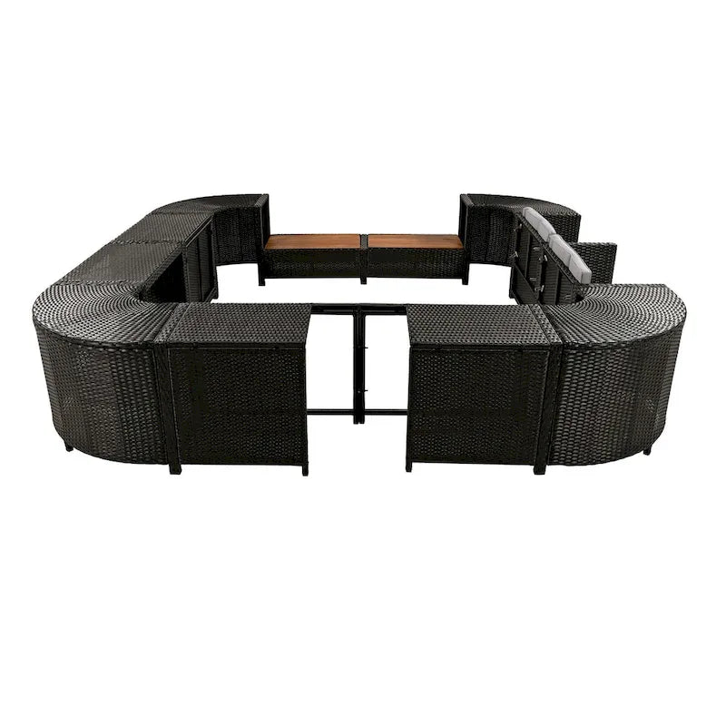 Spa-Umrandung, quadratisches Outdoor-Rattan-Ecksofa-Set mit Spa-Gestell