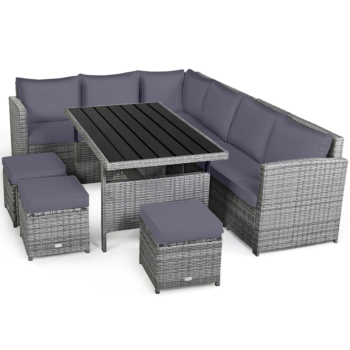 Costway, ensemble de salle à manger de jardin en rotin de 7 pièces avec canapé d’angle et repose-pieds - Voir les détails