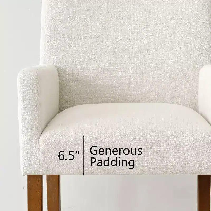 Set van 6 gestoffeerde eetkamerstoelen met armleuningen, moderne linnen fauteuils met houten poten, accentstoelen voor de eetkamer en woonkamer - Panipeachy