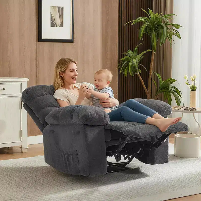Handmatige relaxfauteuil, ergonomische relaxfauteuil van ademende stof met zijvakken, eenpersoonsbank, geschikt voor de woonkamer en slaapkamer