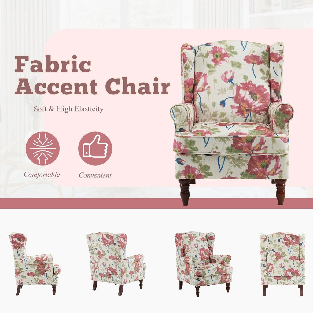 Fauteuil d’appoint moderne Erommy à dossier haut, fauteuil une place en tissu rembourré avec boutons et pieds en bois, pour salon