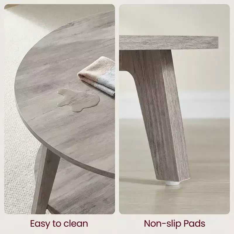 Table basse ronde brun miel avec 2 niveaux de rangement, mesurant 31.5 x 17.7 pouces, idéale pour le salon