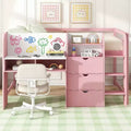 Roze/witte lage hoogslaper met bureau, opbergruimte en whiteboard ?C eenpersoonsbed, 1 persoon